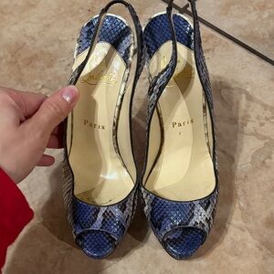 Christian Louboutin Blue and Gray Snakeskin Heels